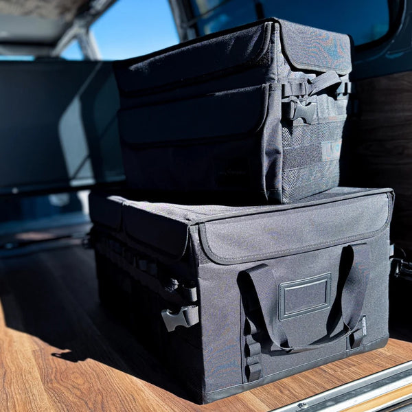 5050WORKSHOP ( フィフティフィフティワークショップ ) FOLDING BOXBAG 30L / 60L | 収納ケース | 積み重ね | 折りたたみ | ブラック | シンプル | アウトドア | レジャー | キャンプ | 整理 | 小物整理 | 車内 | 便利 | 防水 | 仕切り | 幅調整