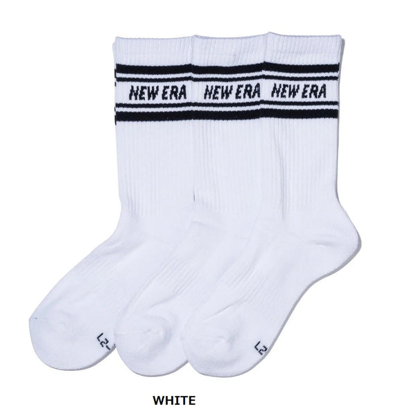 NEW ERA ( ニューエラ ) ソックス クルー 3ペア | 靴下 | 3足 | セット | 通勤 | 通学 | 毎日 | シンプル | ホワイト | ライン | 使いやすい | サイズ豊富 | アウトドア | キャンプ | レジャー | ネイビー | ブラック