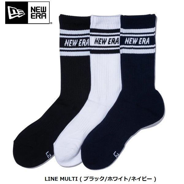 NEW ERA ( ニューエラ ) ソックス クルー 3ペア | 靴下 | 3足 | セット | 通勤 | 通学 | 毎日 | シンプル | ホワイト | ライン | 使いやすい | サイズ豊富 | アウトドア | キャンプ | レジャー | ネイビー | ブラック
