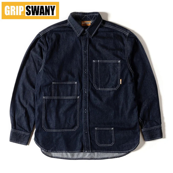 GRIP SWANY ( グリップスワニー ) 【 GSS-40 】 DENIM FIELD SHIRT シャツ | 長袖 | 長袖シャツ | アウトドア | キャンプ | トップス | アパレル | ワークテイスト | デニム | 武骨 | ポケット | 綿100%