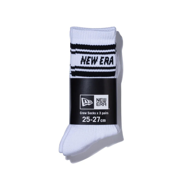 NEW ERA ( ニューエラ ) ソックス クルー 3ペア | 靴下 | 3足 | セット | 通勤 | 通学 | 毎日 | シンプル | ホワイト | ライン | 使いやすい | サイズ豊富 | アウトドア | キャンプ | レジャー | ネイビー | ブラック
