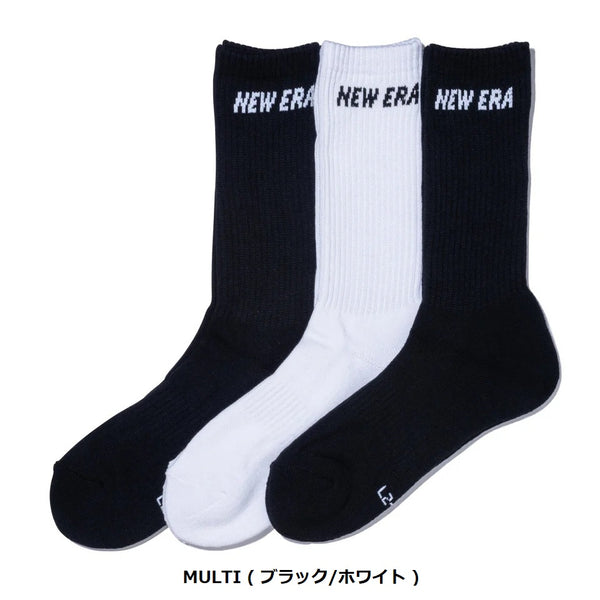 NEW ERA ( ニューエラ ) ソックス クルー 3ペア | 靴下 | 3足 | セット | 通勤 | 通学 | 毎日 | シンプル | ホワイト | ライン | 使いやすい | サイズ豊富 | アウトドア | キャンプ | レジャー | ネイビー | ブラック