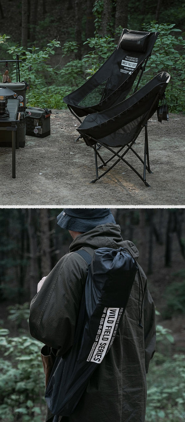 KZM OUTDOOR( カズミ アウトドア )フィールドトレッカーチェアロー ブラック  キャンプ レジャー椅子 リラックス 軽量 おしゃれ 収納バッグ付き K23T1C05