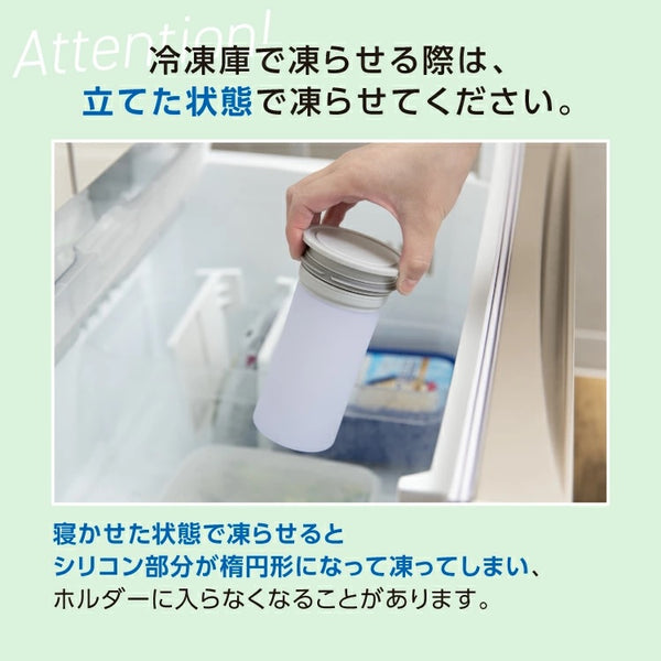 Peacock ( ピーコック ) アイスパック ラージ 携帯氷のう 氷嚢 水筒型 保冷 熱中症対策グッズ ビッグサイズ シリコーン製 氷のう 魔法瓶構造 冷たさキープ 真空断熱 ネッククーラー 500ml 缶ホルダー ABB-L30 ホワイト ブルーグレー