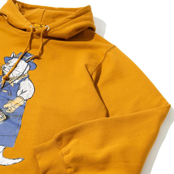 go slow caravan ( ゴースローキャラバン ) 空紡糸裏毛 スキレットピザ猫 ヘムスピンドルフーディー  | MENS | WOMENS | メンズ | レディース | トップス | 長袖 | 秋 | 冬 | 裏毛 | プリント | 352607 | カジュアル