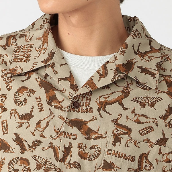 CHUMS ( チャムス ) プリンテッドボックスシャツ 総柄シャツ 半袖シャツ メンズ レディース オーバーサイズ 開襟シャツ ボックスシルエット コットン100％ カジュアル アウトドア キャンプ フェス 旅行 羽織り トップス ブービーバード 柄シャツ ユニセックス 春夏 CH02-1290
