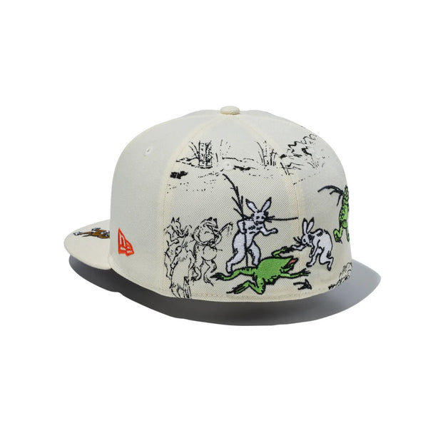 NEW ERA ( ニューエラ ) 59FIFTY 鳥獣戯画 オールオーバー クロームホワイト | 帽子 | キャップ | 日よけ | 兎 | 猿 | 猫 | 蛙 | コラボ | ポリエステル | コットン | お出かけ | オシャレ | 14940846 | にゅーえら