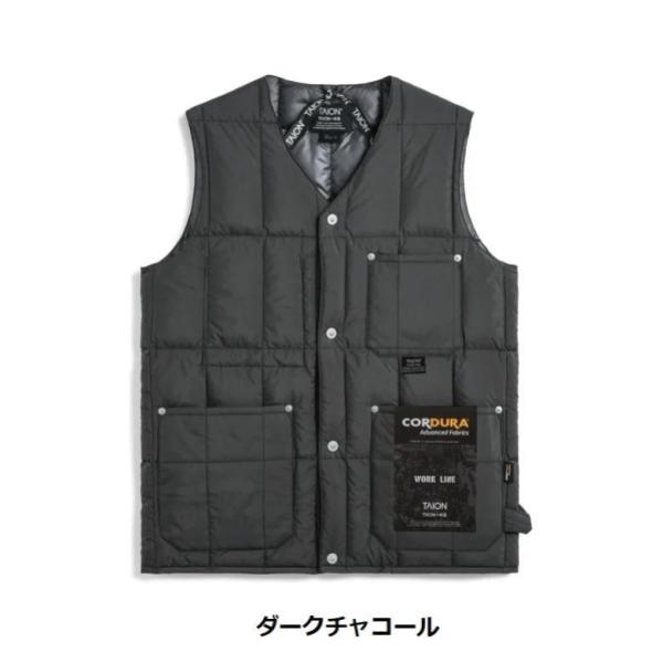 TAION ( タイオン ) ワーク Vネックボタン ダウンベスト | ベスト | 軽い | インナー | ダウン | 軽量 | 暖かい | 防寒 | 秋 | 冬 | シンプル | ブラック | ダークチャコール | TAION-001BWK | アウトドア | キャンプ | レジャー | たいおん