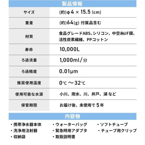 WAQ ( ワック ) Portable WATER FILTER | 携帯浄水器 | 浄水器 | 持ち運び | コンパクト | 登山 | キャンプ | アウトドア | 0.01μm除去 | 直飲み対応 | 防災 | 災害対策 | 緊急時 | 手のひらサイズ | わっく
