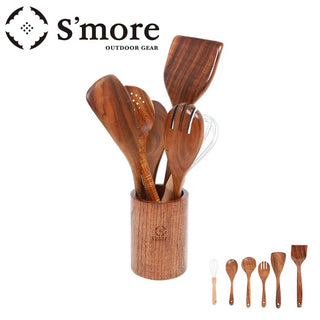 S`more ( スモア ) Kithen tools 7set キッチンツール7点セット 木製 | フライ返し | ヘラ | スプーン | フォーク | カトラリー | 穴じゃくし | 泡立て器 | 収納スタンド | すもあ | アウトドア | キャンプ | キッチン用品 | プレゼント | ギフト