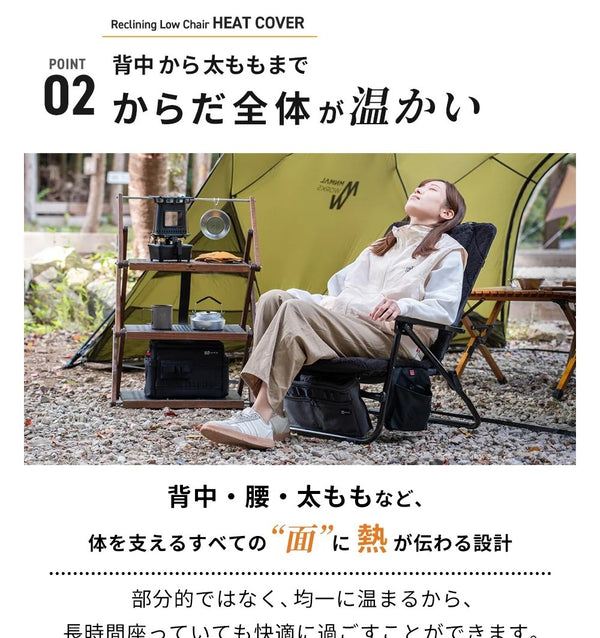 WAQ ( ワック ) リクライニングローチェア用 電熱ヒートカバー | 温度3段階 | モバイルバッテリー対応 | 防寒 | 冬 | あったか | アウトドア | アウトドアチェア | キャンプ | レジャー | 冷え性対策 | 寒さ対策