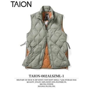 TAION ( タイオン ) ミリタリー ハイネックWジップ ダウンベスト-ソフトシェル | 首まで暖かい | 防寒 | 冬 | ウェア | ベスト | アウトドア | シンプル | レジャー | キャンプ | TAION-002ALSZML-1 | カジュアル | たいおん | ダウン | 軽い | 軽量