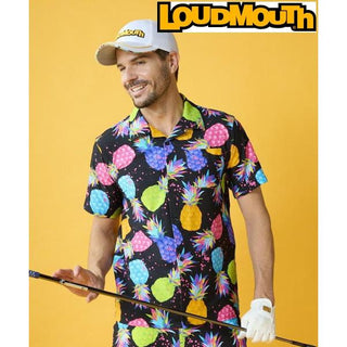 【 SALE 】LOUDMOUTH ( ラウドマウス ) 開襟シャツ ストレッチサッカー素材 エレクトリックパイナップルズ | UVカット | ストレッチ | 接触冷感 | 夏 | 半袖 | メンズ | ゴルフ | ゴルフウェア | 派手 | 763608 | らうどまうす