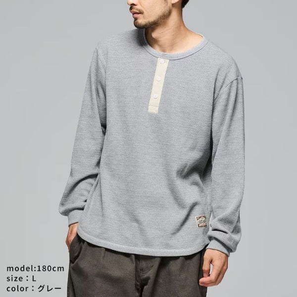 KRIFF MAYER ( クリフメイヤー ) ハニカムワッフルヘンリーロンT メンズ 長袖Tシャツ ロンT ヘンリーネック ワッフル サーマル 無地 カジュアル アメカジ ミリタリー インナー トップス ラウンド裾 リブ袖 ヴィンテージ 秋冬春 アウトドア キャンプ デイリー 2517820
