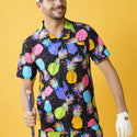【 SALE 】LOUDMOUTH ( ラウドマウス ) 開襟シャツ ストレッチサッカー素材 エレクトリックパイナップルズ | UVカット | ストレッチ | 接触冷感 | 夏 | 半袖 | メンズ | ゴルフ | ゴルフウェア | 派手 | 763608 | らうどまうす
