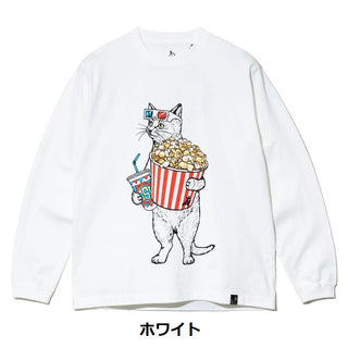 go slow caravan ( ゴースローキャラバン ) USA/C シネマ猫ロングスリーブ TEE | MENS | WOMENS | ユニセックス | メンズ | レディース | 長袖 | 猫 | ネコ | ポップコーン | Tシャツ | 綿 | カジュアル | 361903 | ごーすろーきゃらばん