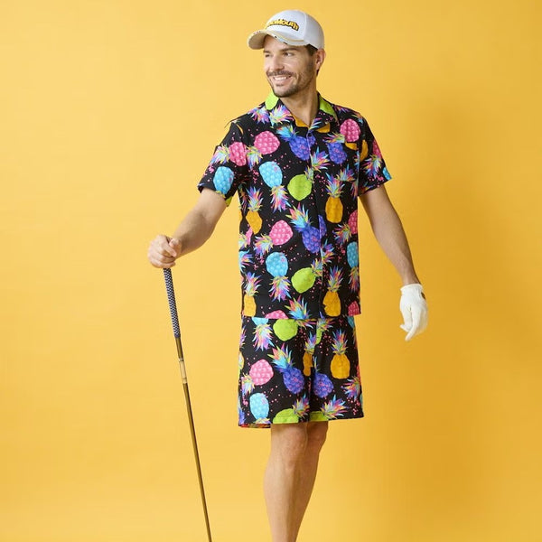 【 SALE 】LOUDMOUTH ( ラウドマウス ) 開襟シャツ ストレッチサッカー素材 エレクトリックパイナップルズ | UVカット | ストレッチ | 接触冷感 | 夏 | 半袖 | メンズ | ゴルフ | ゴルフウェア | 派手 | 763608 | らうどまうす