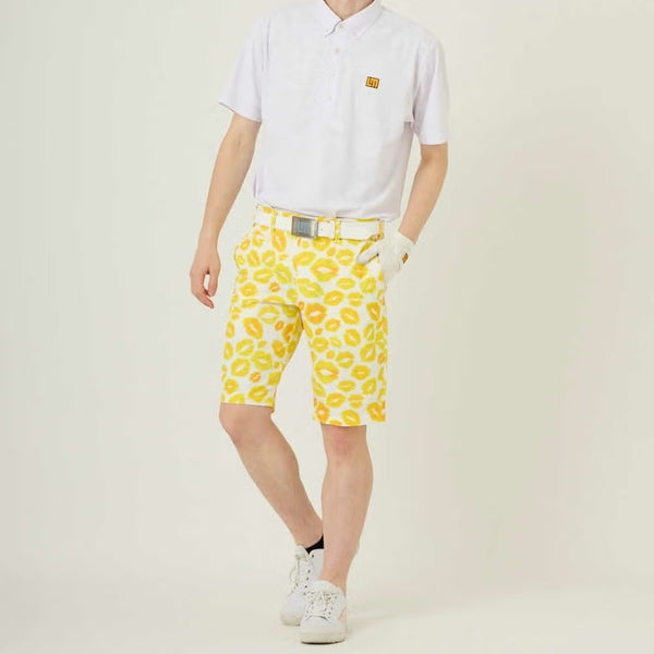 【 SALE 】 LOUDMOUTH ( ラウドマウス ) メンズ ショートパンツ | ツイル素材 | キッス柄 | イエロー | 吸汗速乾 | UV | 接触冷感 | ハーフパンツ | ゴルフ | ウェア | 半ズボン | アウトドア | レジャー | 動きやすい | 763305 | らうどまうす