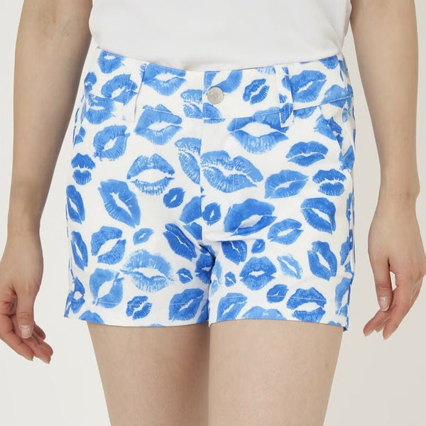【 SALE 】 LOUDMOUTH ( ラウドマウス ) レディース ショートパンツ | 接触冷感 | ツイル素材 | キッス柄 | ターコイズ | 吸汗速乾 | UV | ゴルフ | ゴルフウェア | ショーパン | 763355 | らうどまうす