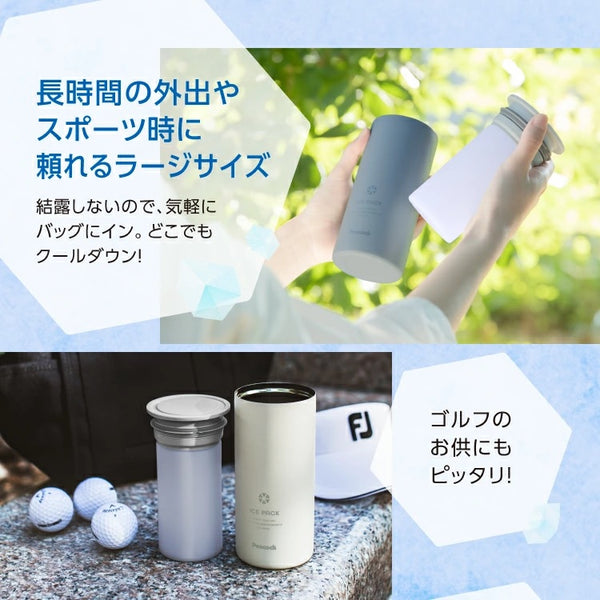 Peacock ( ピーコック ) アイスパック ラージ 携帯氷のう 氷嚢 水筒型 保冷 熱中症対策グッズ ビッグサイズ シリコーン製 氷のう 魔法瓶構造 冷たさキープ 真空断熱 ネッククーラー 500ml 缶ホルダー ABB-L30 ホワイト ブルーグレー
