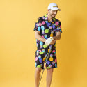 【 SALE 】LOUDMOUTH ( ラウドマウス ) 開襟シャツ ストレッチサッカー素材 エレクトリックパイナップルズ | UVカット | ストレッチ | 接触冷感 | 夏 | 半袖 | メンズ | ゴルフ | ゴルフウェア | 派手 | 763608 | らうどまうす