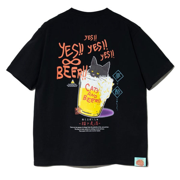 go slow caravan ( ゴースローキャラバン ) RAY綿 猫と麦酒TEE ～ 麦酒風呂2 ～ MENS | メンズ | WOMENS | レディース | シャツ | 半袖 | ウェア | トップス | ドライタッチ | プリントT | Tシャツ | 342611 | カジュアル