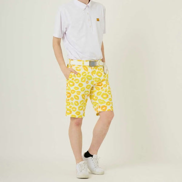 【 SALE 】 LOUDMOUTH ( ラウドマウス ) メンズ ショートパンツ | ツイル素材 | キッス柄 | イエロー | 吸汗速乾 | UV | 接触冷感 | ハーフパンツ | ゴルフ | ウェア | 半ズボン | アウトドア | レジャー | 動きやすい | 763305 | らうどまうす