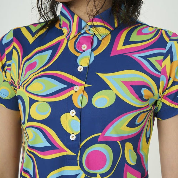 【 SALE 】 LOUDMOUTH ( ラウドマウス ) レディース ワンピース プレミアムカノコ素材 | シャガデリックブルー  | 吸汗速乾 | UV | 接触冷感 | ゴルフ | ゴルフウェア | 夏 | 涼しい | 派手 | 763658 | らうどまうす