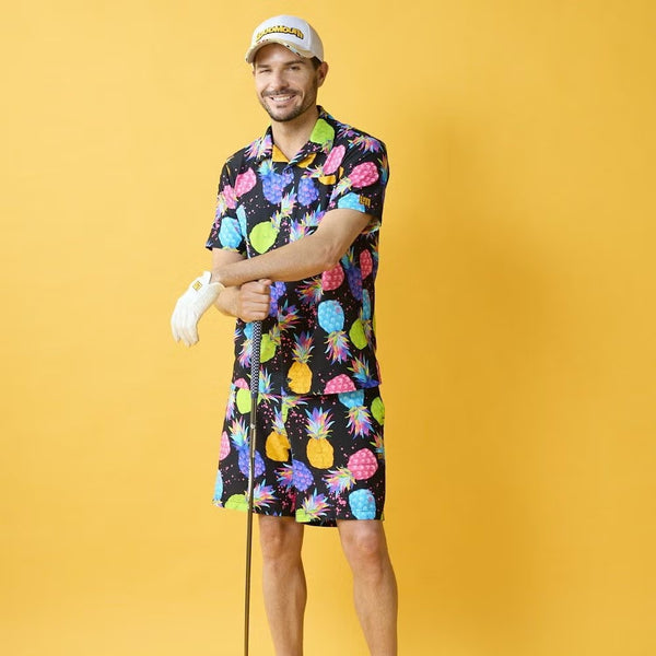 【 SALE 】LOUDMOUTH ( ラウドマウス ) 開襟シャツ ストレッチサッカー素材 エレクトリックパイナップルズ | UVカット | ストレッチ | 接触冷感 | 夏 | 半袖 | メンズ | ゴルフ | ゴルフウェア | 派手 | 763608 | らうどまうす