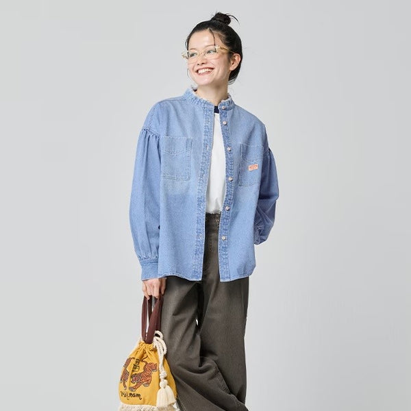 KRIFF MAYER ( クリフメイヤー ) カットオフバンドカラーデニムシャツ | LADYS | W2535118 | レディース | シャツ | 長袖 | 綿100% | デニム | 着回し | お出かけ | ウェア | デニムシャツ | くりふめいやー | 春服 | カジュアル
