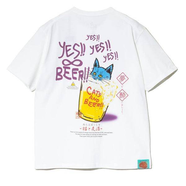 go slow caravan ( ゴースローキャラバン ) RAY綿 猫と麦酒TEE ～ 麦酒風呂2 ～ MENS | メンズ | WOMENS | レディース | シャツ | 半袖 | ウェア | トップス | ドライタッチ | プリントT | Tシャツ | 342611 | カジュアル
