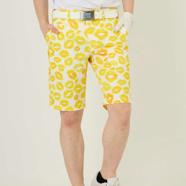 【 SALE 】 LOUDMOUTH ( ラウドマウス ) メンズ ショートパンツ | ツイル素材 | キッス柄 | イエロー | 吸汗速乾 | UV | 接触冷感 | ハーフパンツ | ゴルフ | ウェア | 半ズボン | アウトドア | レジャー | 動きやすい | 763305 | らうどまうす