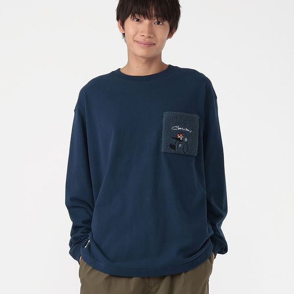 CHUMS ( チャムス ) フラッフィーポケットブラッシュドロングスリーブTシャツ 長袖Tシャツ ロンT 長袖カットソー メンズ レディース ユニセックス トップス ブラッシュド フラッフィー ポケット付き クルーネック カジュアル アウトドア キャンプ 秋冬 CH01-2880