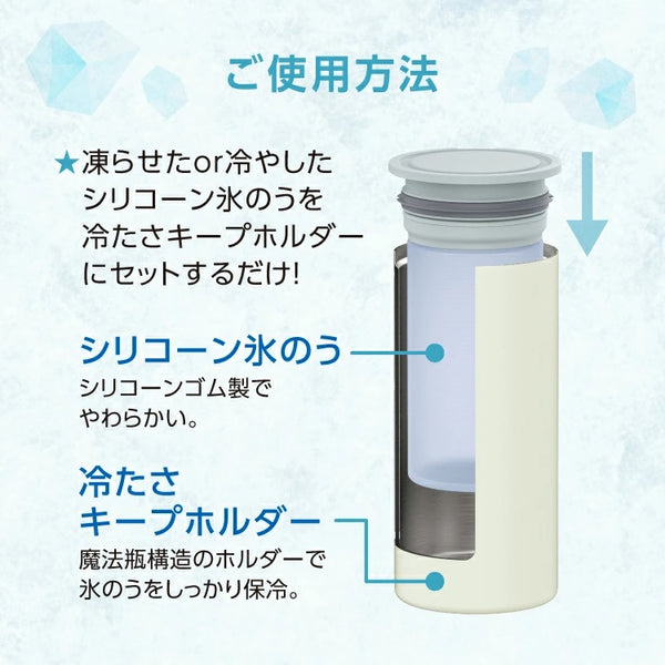 Peacock ( ピーコック ) アイスパック ラージ 携帯氷のう 氷嚢 水筒型 保冷 熱中症対策グッズ ビッグサイズ シリコーン製 氷のう 魔法瓶構造 冷たさキープ 真空断熱 ネッククーラー 500ml 缶ホルダー ABB-L30 ホワイト ブルーグレー