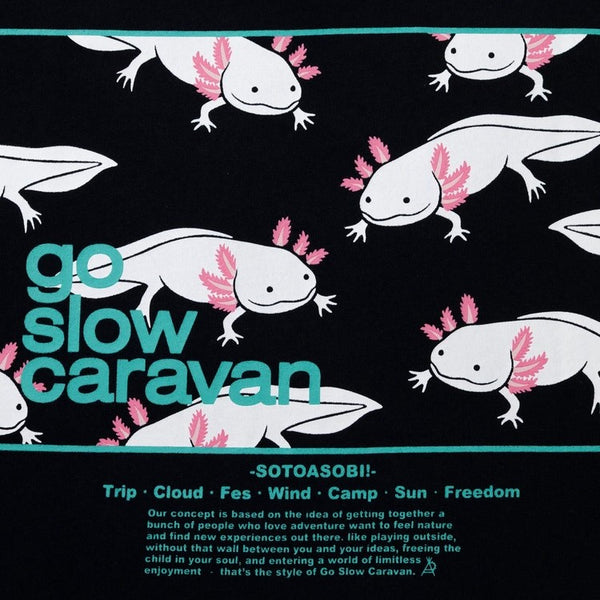 go slow caravan ( ゴースローキャラバン ) USA/C スクエアLOGOバックプリントゆったりTEE MENS メンズ Tシャツ 半袖 カジュアル 綿100％ ワンポイント バックプリント ウーパールーパー 361915B