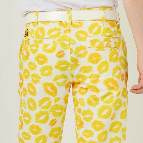 【 SALE 】 LOUDMOUTH ( ラウドマウス ) メンズ ショートパンツ | ツイル素材 | キッス柄 | イエロー | 吸汗速乾 | UV | 接触冷感 | ハーフパンツ | ゴルフ | ウェア | 半ズボン | アウトドア | レジャー | 動きやすい | 763305 | らうどまうす