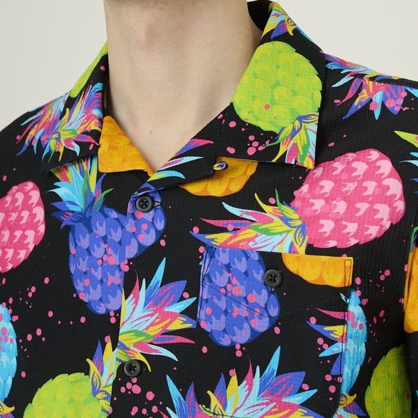 【 SALE 】LOUDMOUTH ( ラウドマウス ) 開襟シャツ ストレッチサッカー素材 エレクトリックパイナップルズ | UVカット | ストレッチ | 接触冷感 | 夏 | 半袖 | メンズ | ゴルフ | ゴルフウェア | 派手 | 763608 | らうどまうす