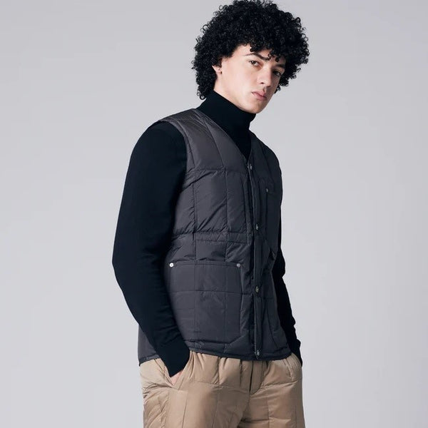 TAION ( タイオン ) ワーク Vネックボタン ダウンベスト | ベスト | 軽い | インナー | ダウン | 軽量 | 暖かい | 防寒 | 秋 | 冬 | シンプル | ブラック | ダークチャコール | TAION-001BWK | アウトドア | キャンプ | レジャー | たいおん