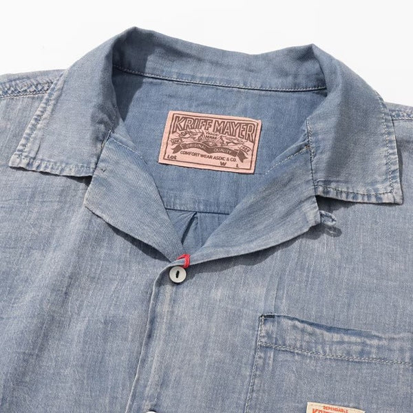KRIFF MAYER ( クリフメイヤー ) エアーライトデニム開襟半袖シャツ | MENS | 2555108 | シャツ | デニムシャツ | 半袖 | 軽い | 軽量 | 風通しが良い | オシャレ | くりふめいやー | カジュアル