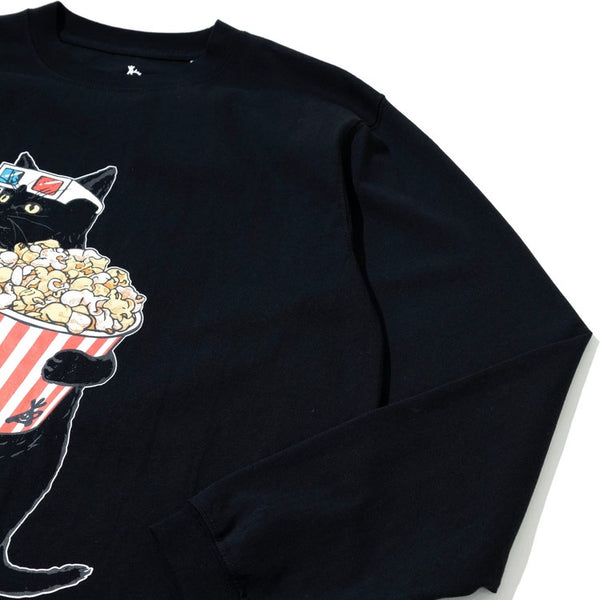 go slow caravan ( ゴースローキャラバン ) USA/C シネマ猫ロングスリーブ TEE | MENS | WOMENS | ユニセックス | メンズ | レディース | 長袖 | 猫 | ネコ | ポップコーン | Tシャツ | 綿 | カジュアル | 361903 | ごーすろーきゃらばん