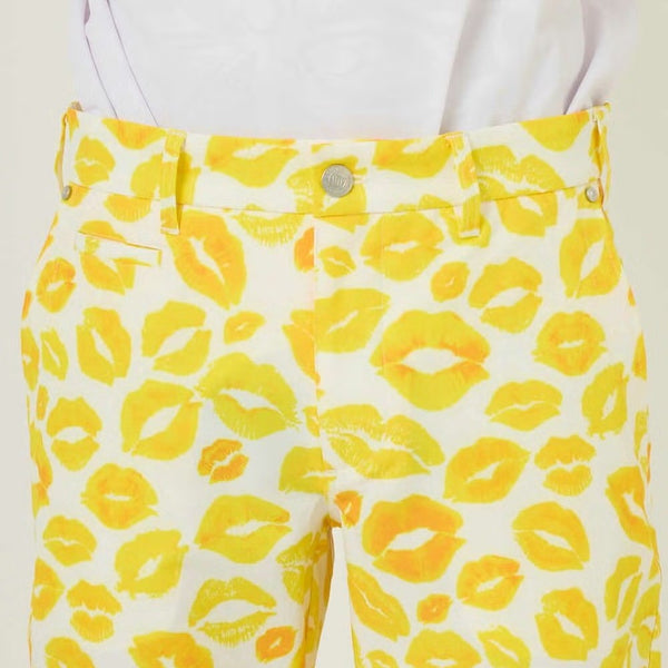 【 SALE 】 LOUDMOUTH ( ラウドマウス ) メンズ ショートパンツ | ツイル素材 | キッス柄 | イエロー | 吸汗速乾 | UV | 接触冷感 | ハーフパンツ | ゴルフ | ウェア | 半ズボン | アウトドア | レジャー | 動きやすい | 763305 | らうどまうす