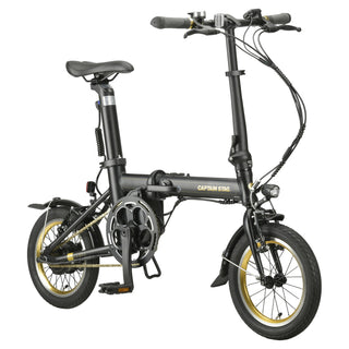 CAPTAIN STAG ( キャプテンスタッグ ) eリライト電動FDB141 ( ブラック / ゴールド ) 電動アシスト自転車 | 自転車 | 14インチ | アウトドア | レジャー | 電動自転車 | アシスト自転車 | 通勤 | 通学 | YG-1576 | かっこいい | きゃぷてんすたっぐ