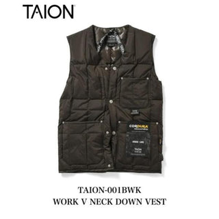 TAION ( タイオン ) ワーク Vネックボタン ダウンベスト | ベスト | 軽い | インナー | ダウン | 軽量 | 暖かい | 防寒 | 秋 | 冬 | シンプル | ブラック | ダークチャコール | TAION-001BWK | アウトドア | キャンプ | レジャー | たいおん