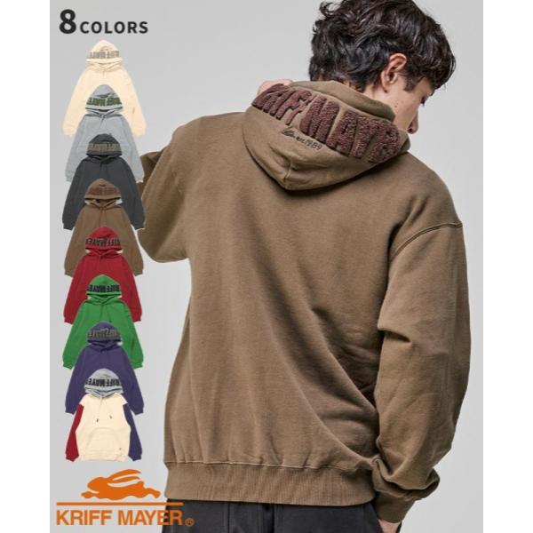 KRIFF MAYER ( クリフメイヤー ) サガラ刺繍裏起毛パーカー ( フードロゴ ) 2523107 | 長袖 | フード | パーカー | メンズ | コットン | シンプル | 裏起毛 | レディース | ユニセックス | 着やすい | 冬 | 秋 | くりふめいやー