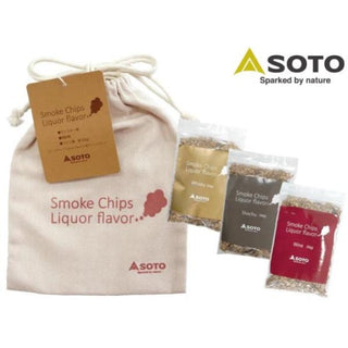 SOTO ( ソト ) スモークチップス Liquor flavor 3種アソートパック | ST-153LF | アウトドア | キャンプ | 薫製 | スモーク | 巾着袋 | 酒樽 | そと