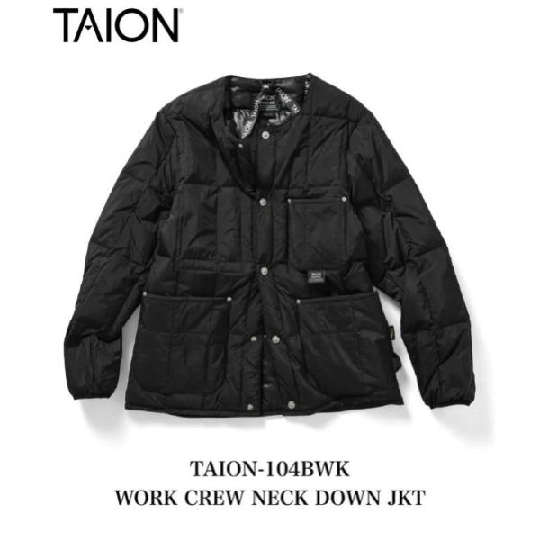 TAION ( タイオン ) ワーク クルーネック ダウンジャケット | アウター | ジャケット | 軽い | コンパクト | 軽量 | アウトドア | キャンプ | レジャー | シンプル | 保温 | 防寒 | 冬 | 定番 | 定番ダウン | TAION-104BWK | たいおん