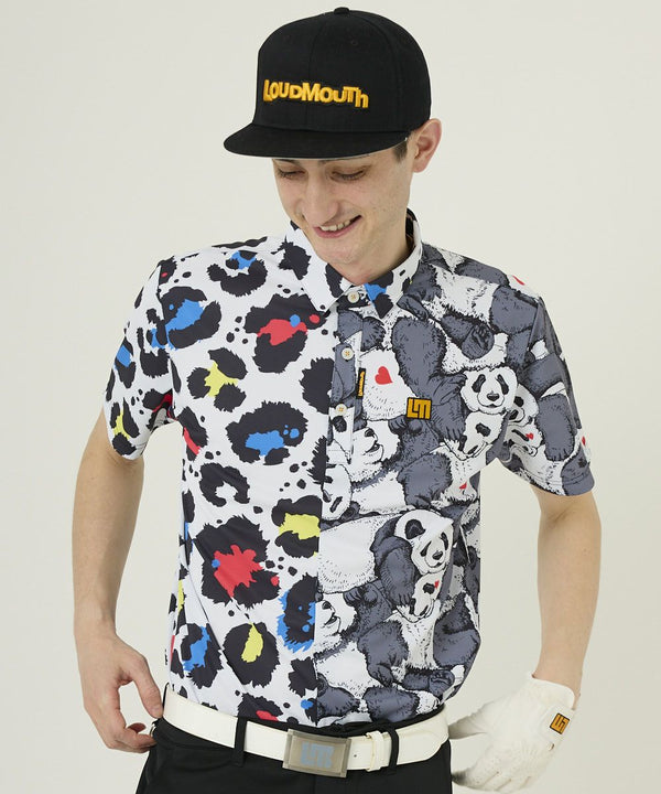 LOUDMOUTh（ラウドマウス）プレミアムカノコ素材 クレイジーパターン半袖ポロシャツ ネオンレオパード 吸汗速乾/UV/接触冷感　763602-352