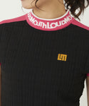 LOUDMOUTh（ラウドマウス）レディス　ポリエステルニット素材 半袖モックネック ブラック　763650-998