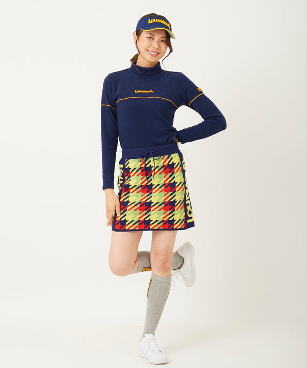 LOUDMOUTH（ラウドマウス）レディス　裏蓄熱軽量ニットスカート 千鳥柄 オレンジ（772360-987）