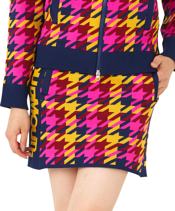 LOUDMOUTH（ラウドマウス）レディス　裏蓄熱軽量ニットスカート 千鳥柄 ピンク（772360-992）